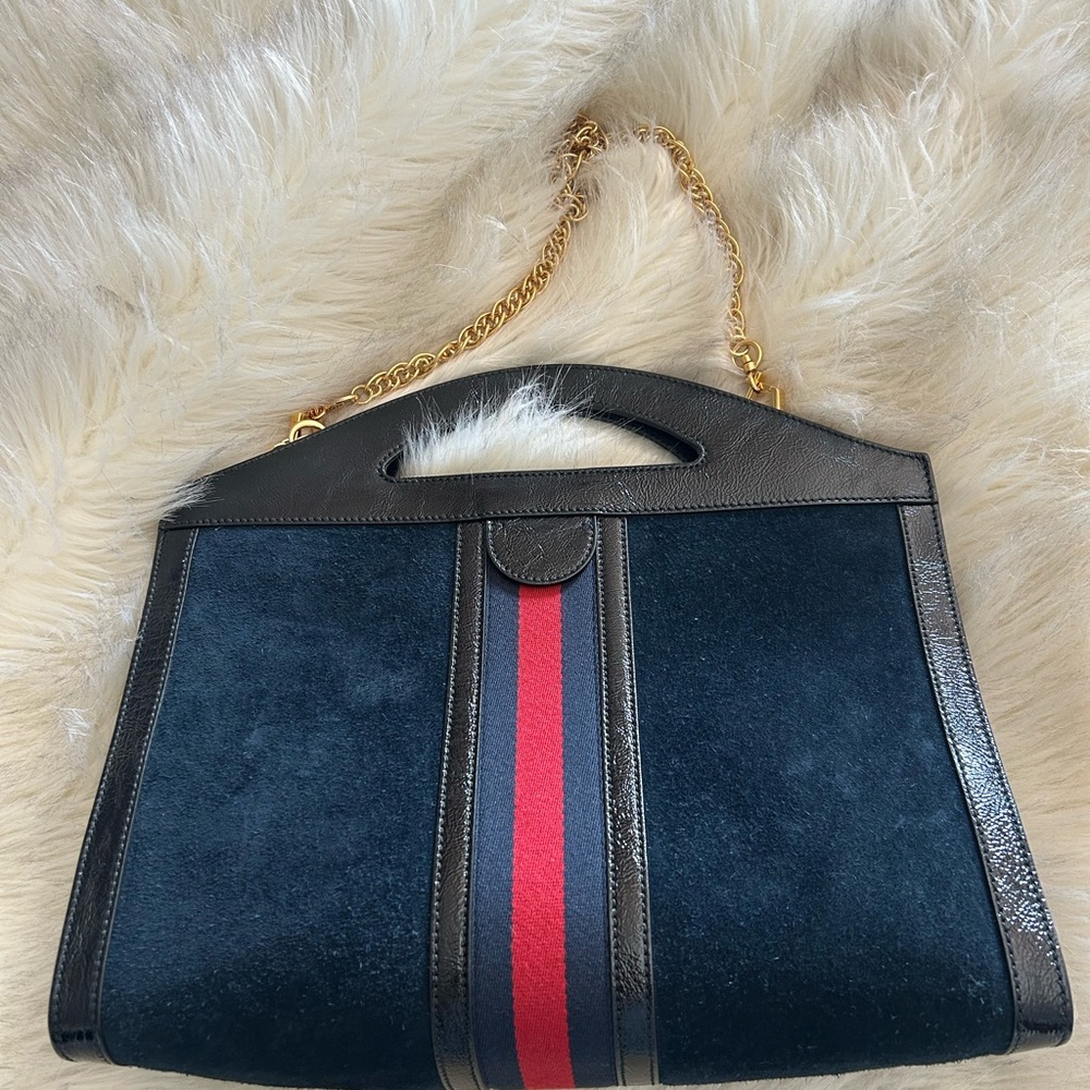 Gucci Black and Red Tote with Gold Chain - Picture 4 of 8